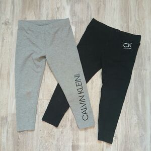 Calvin Klein Girls Logo Leggings 2-Pack Size 4-5 Black Gray Cotton Stretch